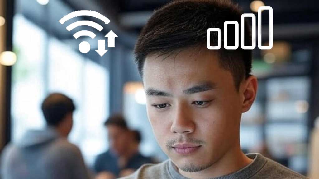 Iliustrasi orang memilih antara wifi atau data seluler